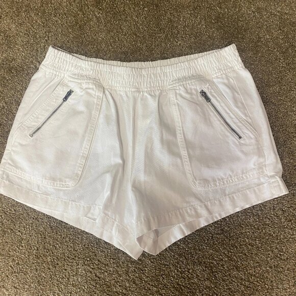 Aerie Boardwalk Shorts Womens Large White High Rise Elastic Waist Zip Pockets - Picture 1 of 10